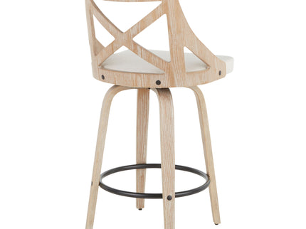 Charlotte - Farmhouse Fixed Height Counter Stool With Swivel (Set of 2) - White Washed / Cream