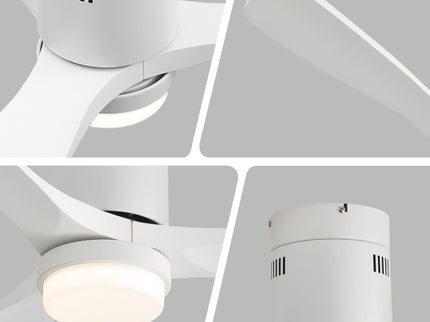 52" Low Profile Ceiling Fan With 6 Speed Remote, 3 Blades, Reversible DC Motor For Living Room - White