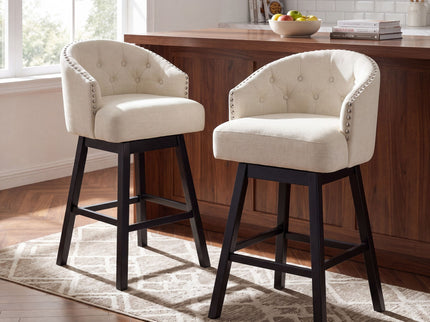 360 Degree Swivel Bar Stool & Stunning Nailhead Trim (Set of 2) - Beige