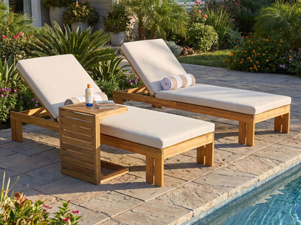 Outdoor Chaise Lounge Set & Side Table, 5 Position Adjustable Patio Recliner