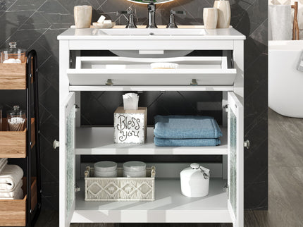 Bathroom Vanity With Ceramic Sink, Adjustable Shelf & Tip Out Tray