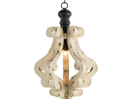 Farmhouse Chandeliar Distressed Pendant French Country Wood Chandelier For Living Room Foyer, Bulb Not Included - Antique Cream