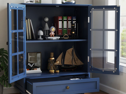 Minimalist Buffet Cabinet With Double Glass Doors And Drawer