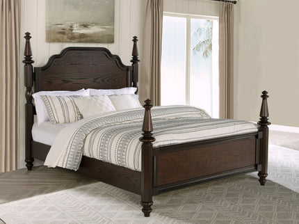 4 Poster California King Bed With Serpentine Headboard - Dark Oak