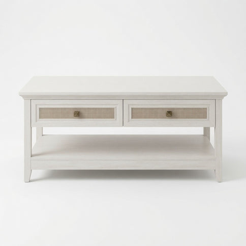 Coffee Table With Drawers & Storage Shelf - White