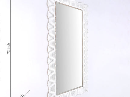 Handcarved Wave Design Rectangle Mirror Accent Enhancing Space - Antique White