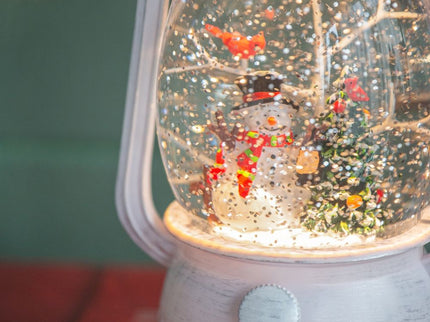 Christmas Plastic / Resin Lantern With Snowman & Tree LED / Water Spinning / 6 Hours Timer, 3*AA Batteries Required - White / Multi