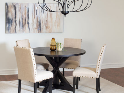 Mytzi - 5 Piece Dining Set, Cross-Buck Dining Table With 4 Stylish Chairs - Black / Beige