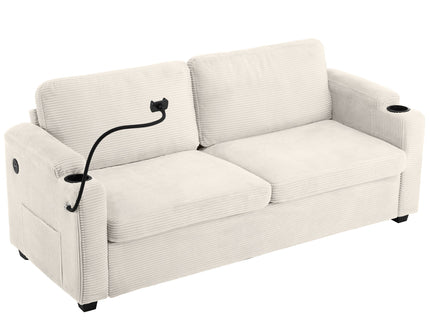 Sleeper Sofa Loveseat Sofa With Full Size Mattress, 2 USB Ports, 2 Cup Holders, 2 Side Pockets And Phone Holder