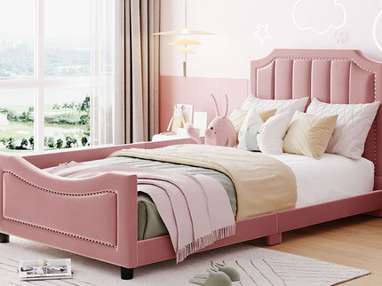 Upholstered Daybed With Classic Stripe Shaped Headboard