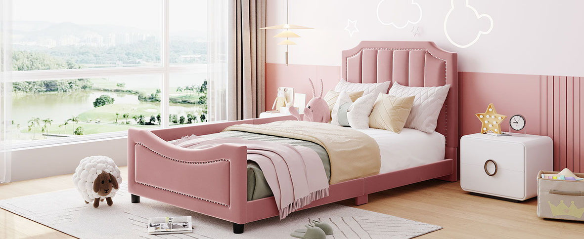 Upholstered Daybed With Classic Stripe Shaped Headboard