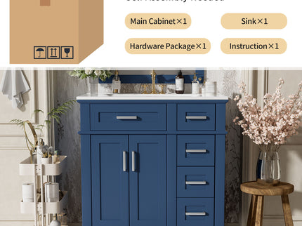Modern Bathroom Vanity With Sink, Storage Cabinet, Soft Close Doors, Deep & Standard Drawers