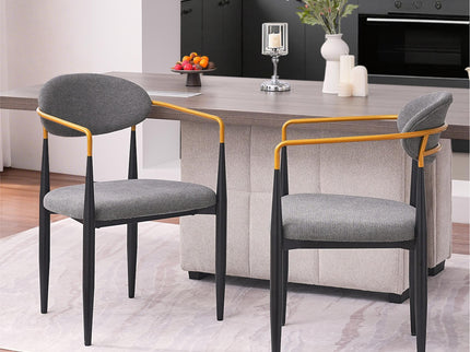 Modern Upholstered Dining Chair With Accented Armrests (Set of 2)