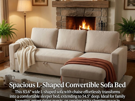 L - Shaped Convertible Sofa Bed With Storage Chaise