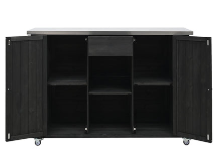 Outdoor Kitchen Island With Stainless Steel Top, Ample Storage Space, Towel And Spice Racks And A Bottle Opener