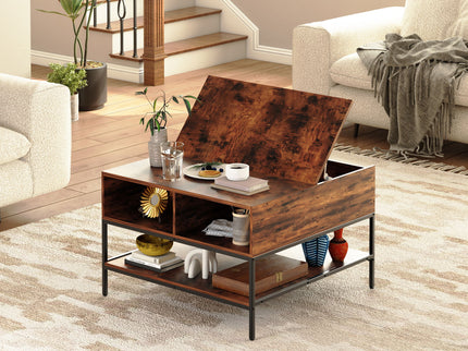 Rustic Flip Top Coffee Table With Hidden Storage - Black / Brown