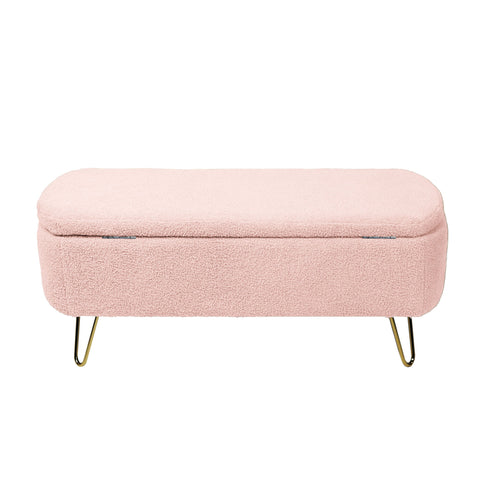 Storage Ottoman Bench For End Of Bed Legs, Modern Camel Faux Fur Entryway Bench Upholstered Padded With Storage For Living Room Bedroom