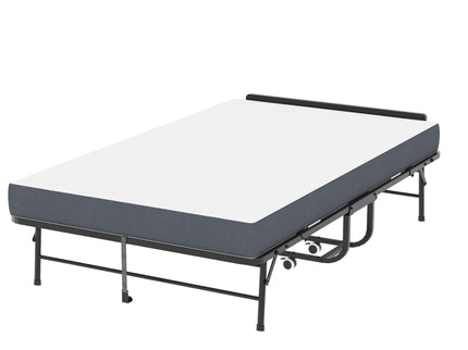Twin Wide Folding Bed With Adjustable Headboard, Extra Long Rollaway For Tall People, Memory Foam Mattress - Black
