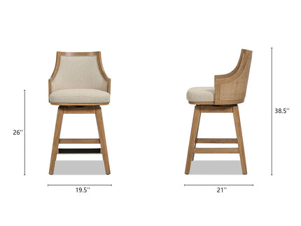 Bahama - Cane High Back Swivel Counter Stool With Recessed Arms Textured Weave - Taupe Beige