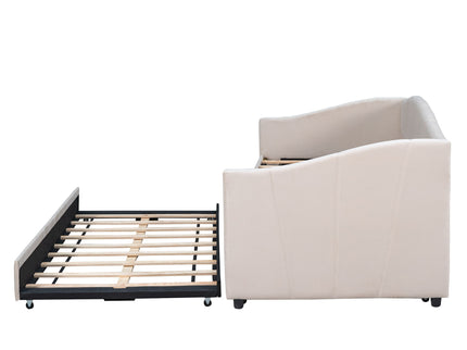 Upholstered Daybed Sofa Bed With Trundle Bed And Wood Slat
