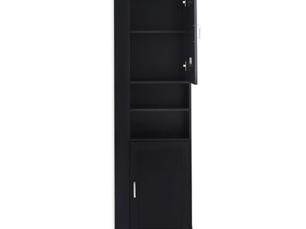 Tall Freestanding Bathroom Storage Cabinet With Adjustable Shelves And Side Hooks Board, Rectangle Design