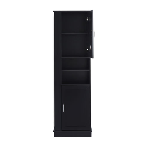 Tall Freestanding Bathroom Storage Cabinet With Adjustable Shelves And Side Hooks Board, Rectangle Design