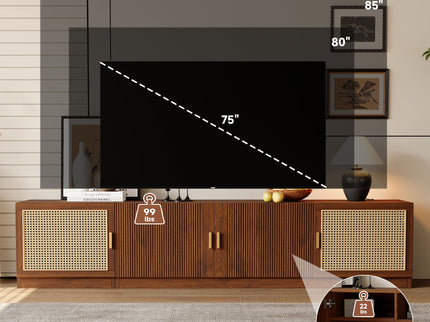 78" TV Stand For TVs Up To 85", Media Console, Adjustable Shelves - Walnut
