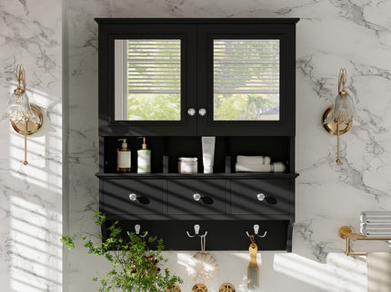 Modern Bathroom Mirror Cabinet With Drawers, Organizer Hooks, And High-Definition Mirrors