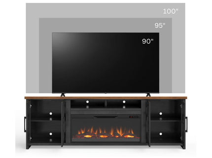 Fireplace TV Stand Console For TVs Up To 100" - Black / Whiskey