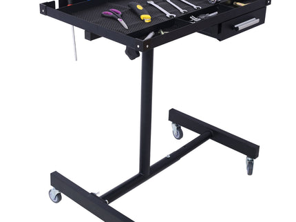 Adjustable Tear Down Work Table With Drawer For Garages, Repair Shops, And Diy, Portable, (4) 2.5" Swivel Casters, 220 Pound Capacity, Rubber Corners, Heavy Duty Steel