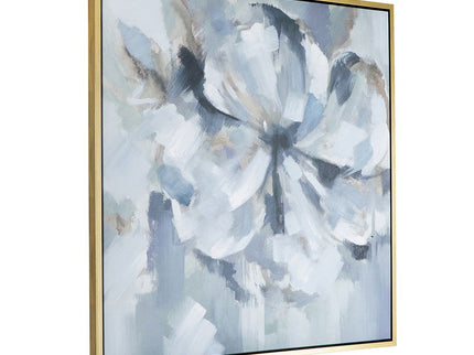Large Modern Flower Oil Painting, SquareFrame Wall Art - Blue / Gray