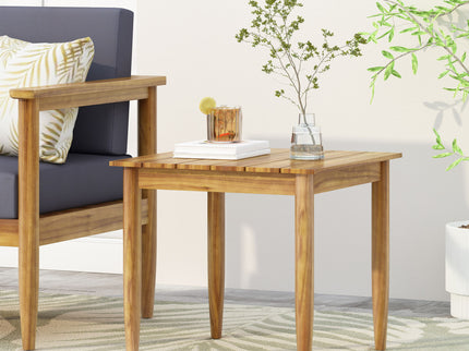 Outdoor Square Side Table With Slatted Top And Wood Frame - Teak