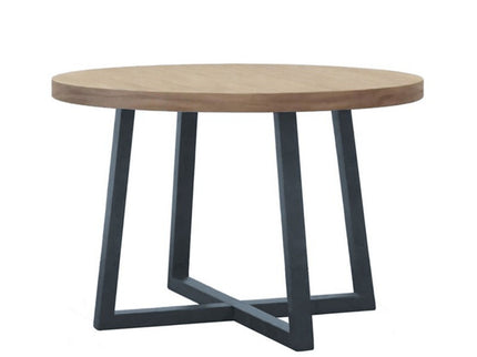 Round Dining Table With Wire Brushed Mindi Top And Mahogany Base - Wheat