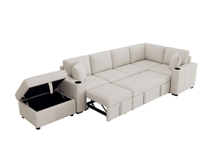 Sectional Sofa Convertible Pull-Out Sofa Bed With A Movable Storage Ottoman For Living Room