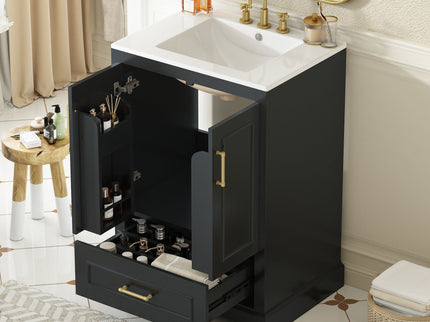 Bathroom Vanity With Sink, 1 Divided Drawer And 2 Soft Close Doors With Double Shelf