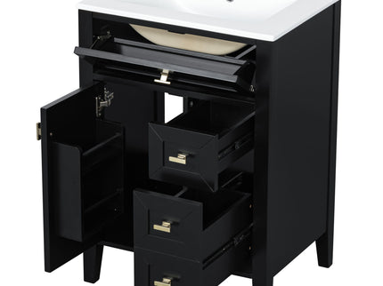 Bathroom Vanity With Sink, 3 Drawers & Cabinet With 2 Tier Door Storage Rack, Soft Close Doors & Drawers