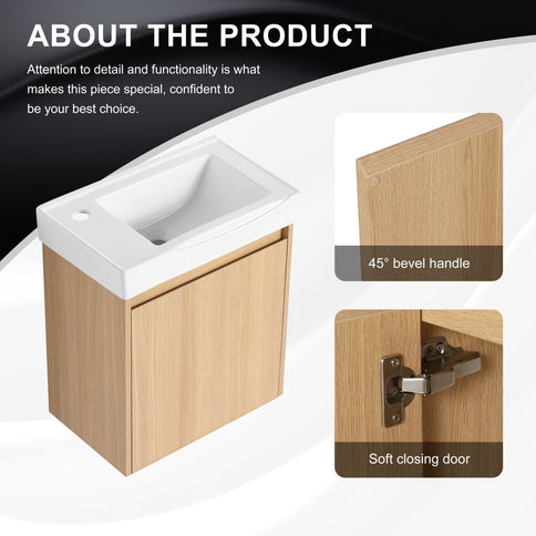 Modern Bathroom Vanity With Ceramic Basin, Wall Mounted Floating Sink Combo, Storage Cabinet