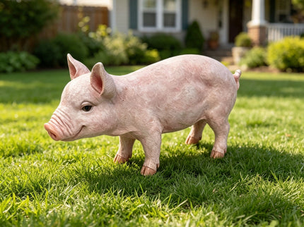 Cute Pig Garden Statue, Farm Pig Figurine Lawn Ornament, Weatherproof Outdoor Sculpture Decor - Baby Pink