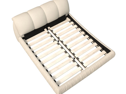 Luxury Upholstered Platform Bed With Oversized Padded Backrest And Solid Wood Frame