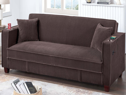 Modern Convertible Sofa With Hidden Storage USB Port, Cup Holder