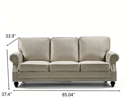 3 Seater Sofa With Nailhead Trim And Turned Legs For Living Room