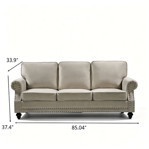 3 Seater Sofa With Nailhead Trim And Turned Legs For Living Room