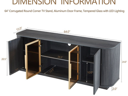 Modern 64" Wavy TV Cabinet With LED Lights - Black