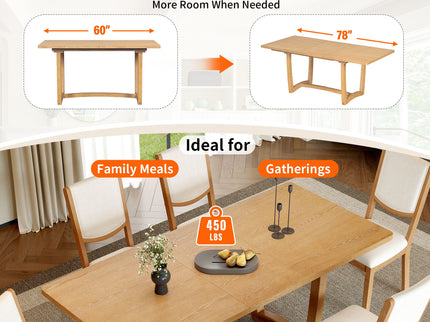 Rectangular Extendable Dining Table Set With 6 Upholstered Chairs