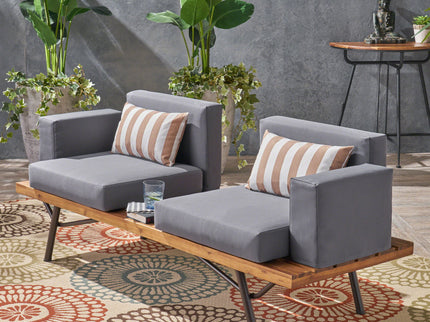 Outdoor Sofa With Cushions And Iron Legs - Dark Gray