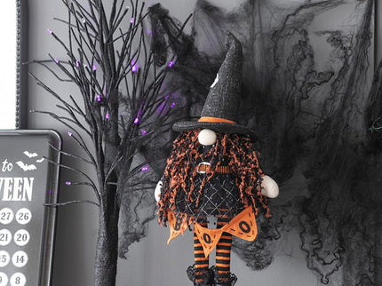 Standing Gnome With Banner & Spring Body, For Halloween Decor - Black / Orange / White