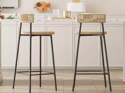 Boho Style Handwoven Paper Rope Counter Stools (Set of 2)