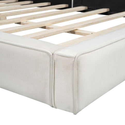 Upholstered Platform Bed, Grounded Bed With Solid Frame