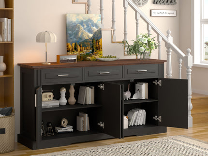 Fluted Sideboard Buffet Cabinet With 4 Doors And 3 Drawers
