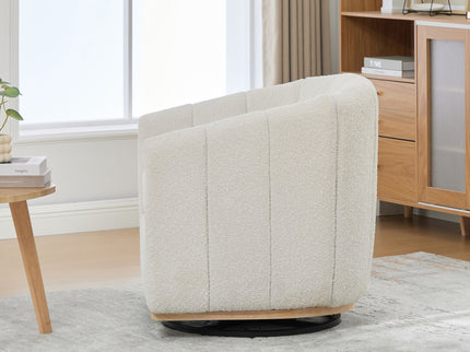 360 Degrees Swivel Upholstered Barrel Armchair For Living Room - Ivory